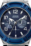 Guess Rigor Multifunction Chronograph Blue Dial Blue Leather Strap Watch For Men - W0040G7