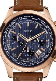 Guess Persuit Chronograph Blue Dial Brown Leather Strap Watch for Men - W0500G1