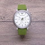 Emporio Armani Chronograph White Dial Green Rubber Strap Watch For Men - AR11022