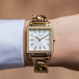 Guess Vanity Diamonds Silver Dial Gold Steel Strap Watch for Women - W1030L2