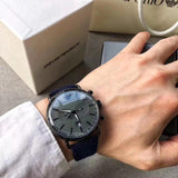 Emporio Armani Aviator Quartz Grey Dial Blue Fabric Strap Watch For Men - AR11144