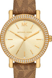 Michael Kors Quartz Gold Dial Brown Leather Strap Watch For Women - MKO1026