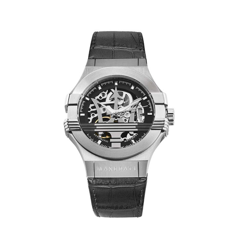 Maserati Potenza Automatic Black Dial Black Leather Strap Watch
