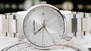 Calvin Klein City Chronograph Silver Dial Silver Steel Strap Watch for Men - K2G2G14X