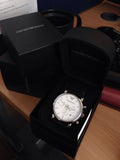 Emporio Armani Classic Quartz Chronograph White Dial Black Leather Strap Watch For Men - AR1807