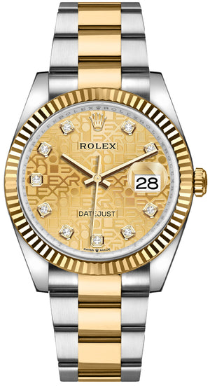 Rolex Datejust 36 Diamonds Yellow Gold Dial Two Tone Oyster Steel Strap Watch for Men - M126233-0034