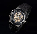 Maserati Potenza Automatic Black Dial Black Leather Strap Watch For Men - R8821108036