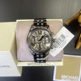 Michael Kors Lexington Chronograph Black Dial Black Steel Strap Watch For Women - MK5709