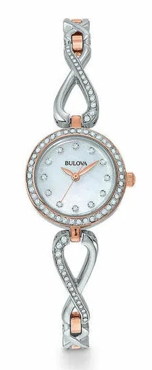 Bulova Crystals Mother of Pearl Dial Two Tone Steel Strap Watch for Women - 98X108