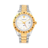 Versace Hellenyium GMT Silver Dial Two Tone Steel Strap Watch for Men - V11030015