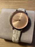 Michael Kors Jayne Three Hand Rose Gold Dial White Leather Strap Watch For Women - MK7128