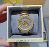 Michael Kors Parker Analog Crystals Gold Dial Gold Steel Strap Watch For Women - MK7283