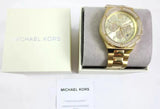 Michael Kors Lennox Chronograph Gold Dial Gold Steel Strap Watch For Men - MK8989