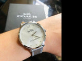 Coach Slim Easton Silver Dial Silver Leather Strap Watch for Women - 14502685