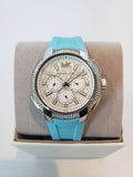 Michael Kors Sidney Multifunction Analog White Dial Turquoise Silicone Strap Watch For Women - MK7246