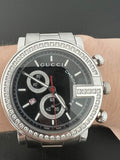 Gucci G Chrono Diamonds Black Dial Silver Steel Strap Watch For Men - YA101324