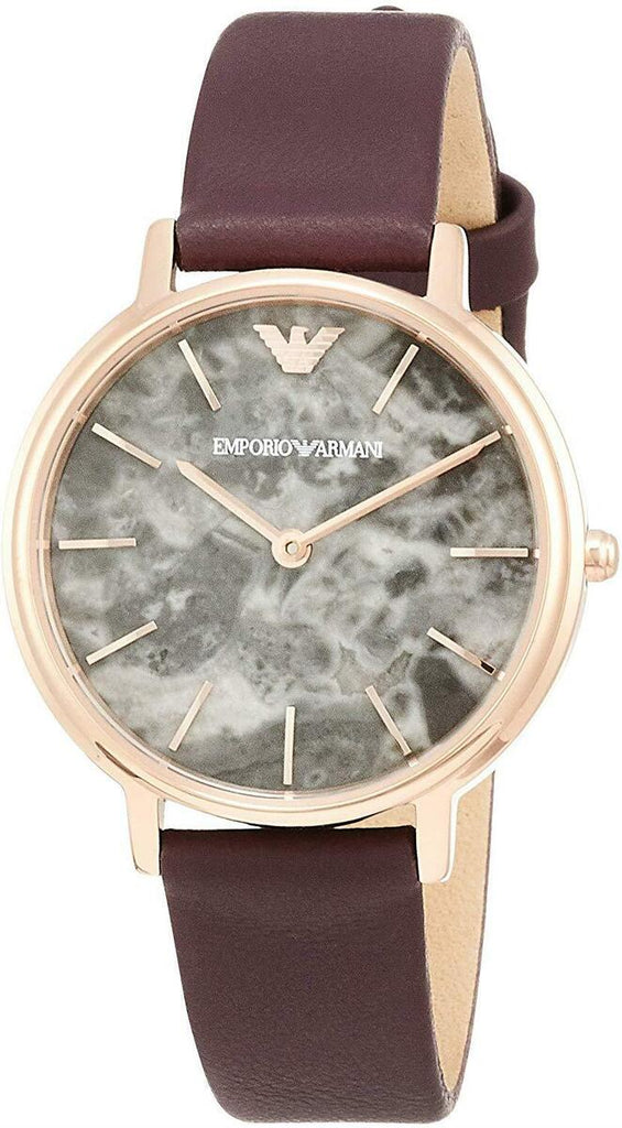 Emporio Armani Quartz Grey Dial Brown Leather Strap Watch For Women