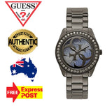 Guess G Twist Diamonds Purple Dial Black Steel Strap Watch For Women - W1201L4