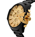 Diesel Mega Chief Chronograph Gold Dial Black Steel Strap Watch For Men - DZ4485