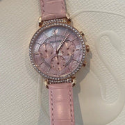 Swarovski Passage Chrono Pink Dial Pink Leather Strap Watch for Women - 5580352