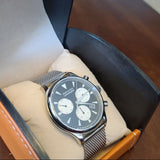 Movado Heritage Calendoplan Chronograph Black Dial Silver Mesh Strap Watch for Men - 3650097