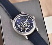 Emporio Armani Luigi Chronograph Blue Dial Blue Leather Strap Watch For Men - AR60011