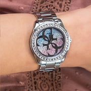 Guess G Twist Diamonds Silver Dial Silver Steel Strap Watch For Women - W1201L1