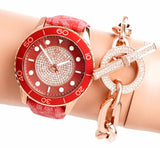 Michael Kors Runway Three-Hand Quartz Red Dial Red Leather Strap Watch For Women - MK7179