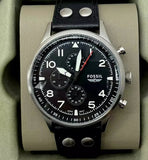 Fossil Retro Pilot Chronograph Black Dial Black Leather Strap Watch for Men - FS5806