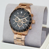 Michael Kors Layton Chronograph Black Dial Rose Gold Steel Strap Watch For Men - MK8824