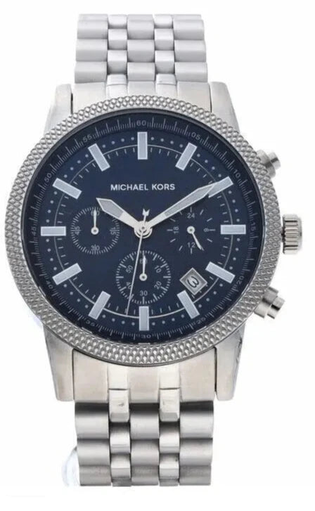 Michael Kors Hutton Chronograph Blue Dial Blue Steel Strap Watch For Men