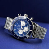 Breitling Superocean Heritage B01 Chronograph 44 Blue Dial Silver Mesh Bracelet Watch for Men - AB0162161C1A1