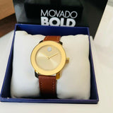 Movado Bold Gold Dial Brown Leather Strap Watch for Women - 3600437