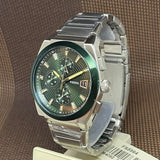 Fossil Everett Chronograph Green Dial Silver Steel Strap Watch for Men - FS5964