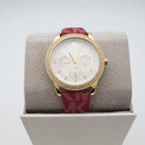 Michael Kors Tibby Multifunction Silver Dial Red Leather Strap Watch For Women - MK2975