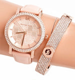 Michael Kors Corey Analog Rose Gold Dial Pink Leather Strap Watch For Women - MK2987