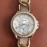 Fossil Riley White Dial Sand Leather Strap Watch for Women - ES3466