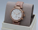 Michael Kors Parker Chronograph White Dial Pink Leather Strap Watch For Women - MK6935