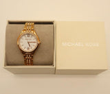 Michael Kors Mindy Three Hand White Dial Rose Gold Steel Strap Watch for Women - MK7078