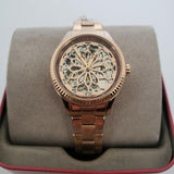 Fossil Rye Automatic Skeleton Rose Gold Dial Rose Gold Steel Strap Watch for Women - BQ3754