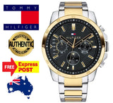 Tommy Hilfiger Decker Chronograph Black Dial Two Tone Steel Strap Watch for Men - 1791559