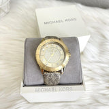 Michael Kors Runway Three Hand Quartz Gold Dial Brown Leather Strap Watch For Women - MK6999