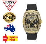 Guess Phoenix Multifunction Crystals Gold Dial Black Silicone Strap Watch For Men - GW0048G2