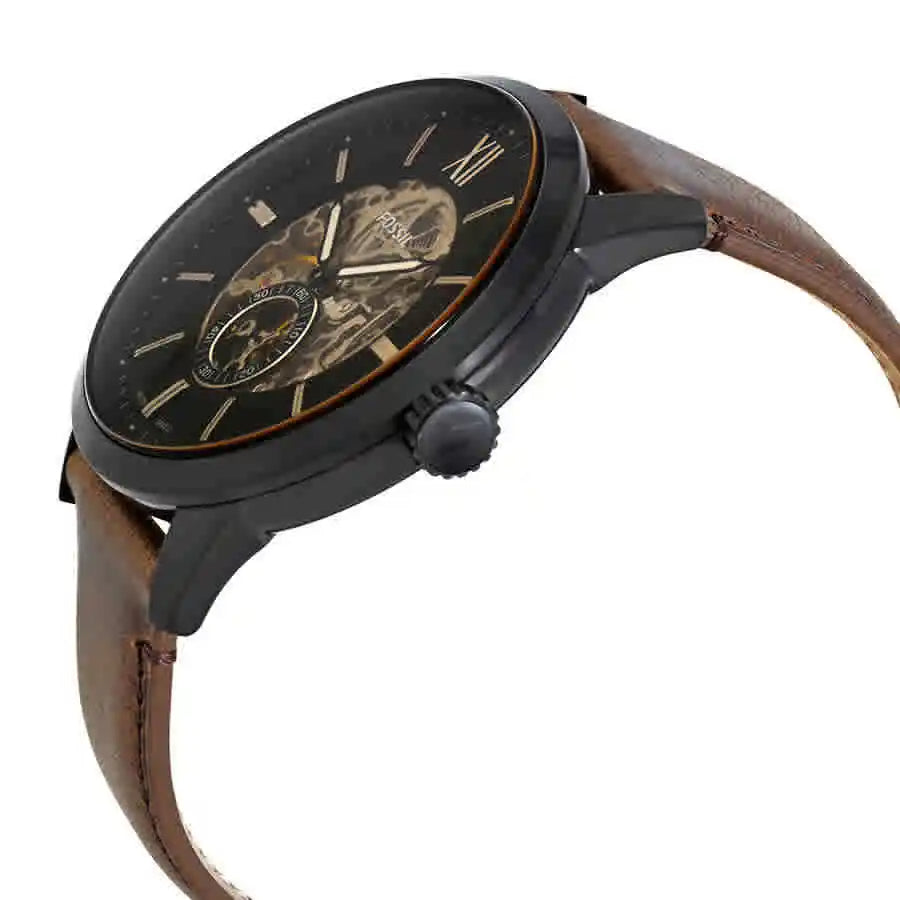 Fossil Townsman Automatic Black Dial Brown Leather Strap Watch for Men - ME3155