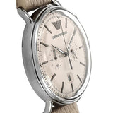 Emporio Armani Aviator Chronograph Quartz Grey Dial Beige Leather Strap Watch For Men - AR11107