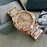 Guess Frontier Chronograph Crystals Rose Gold Dial Rose Gold Steel Strap Watch for Men - W0799G3