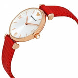 Emporio Armani Gianni T Bar Silver Dial Red Leather Strap Watch For Women - AR1876