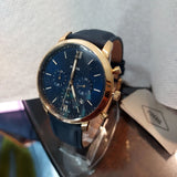 Fossil Neutra Chronograph Blue Dial Blue Leather Strap Watch for Men - FS5790