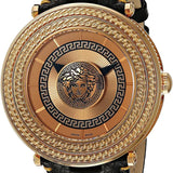 Versace V Metal Icon Quartz Silver Dial Brown Leather Strap Watch For Men - VQL010015