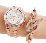 Michael Kors Everest Chronograph Silver Dial Rose Gold Steel Strap Watch For Women - MK7213